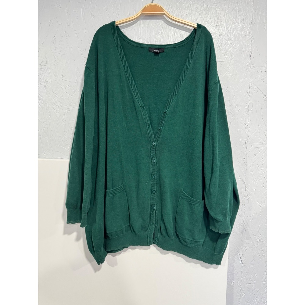 Ellos Green 100% Cotton Button Front V-Neck Cardigan Sweater 4X librariancore